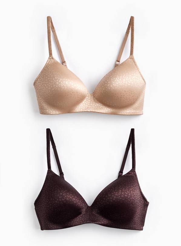 2 Pack Jacquard Leopard T-Shirt Bras 38DD
